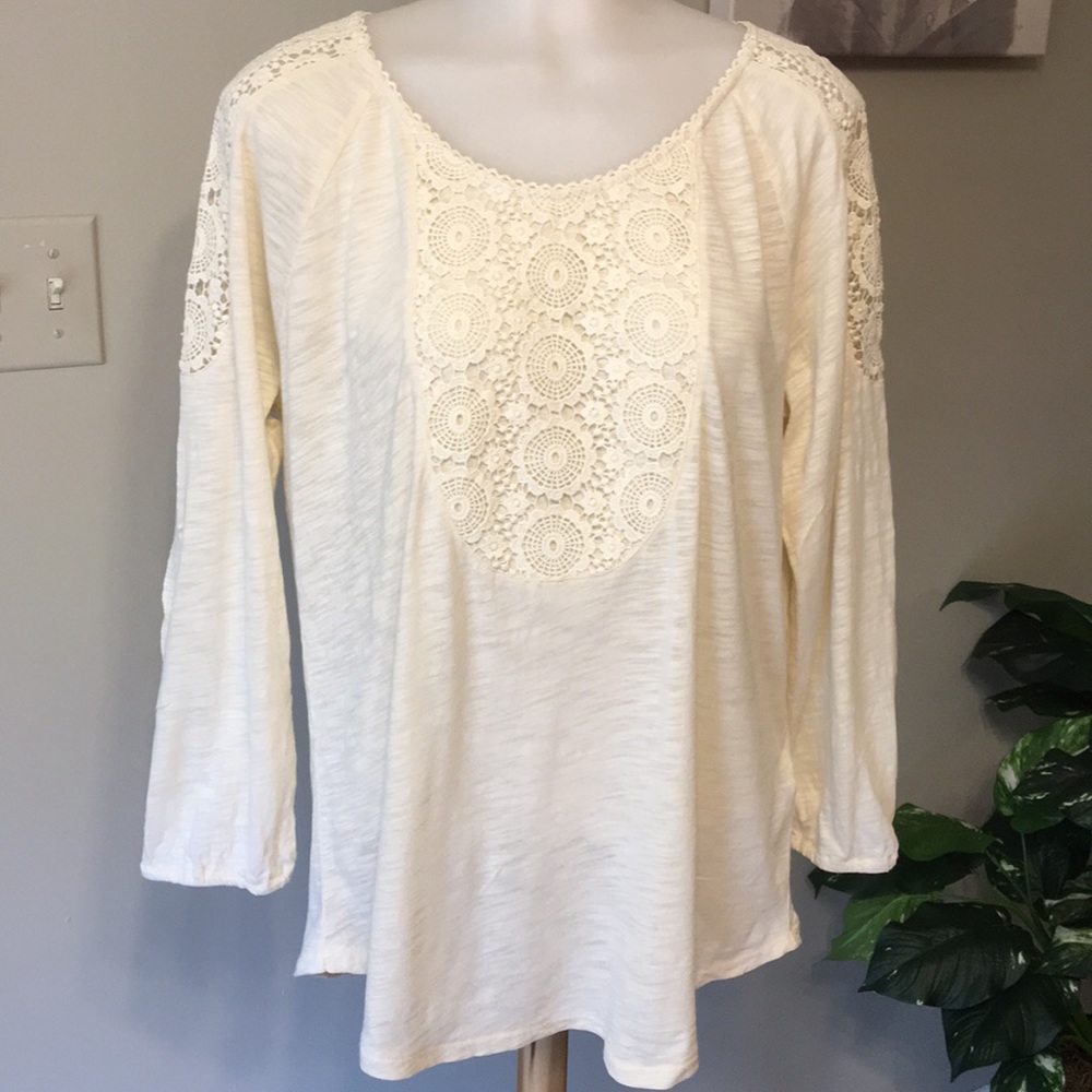 Lucky Brand SZL CREAM Cotton Crochet Blend TOP